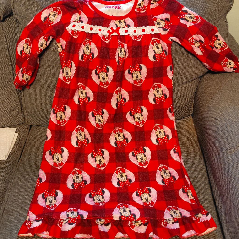 Girls Disney Minnie Mouse Red White Plaid Nightgown Size 4